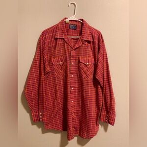 DeeCee Rangers XL Western Shirt Pearl Snaps Red 17 17 1/2 Long Sleeve USA